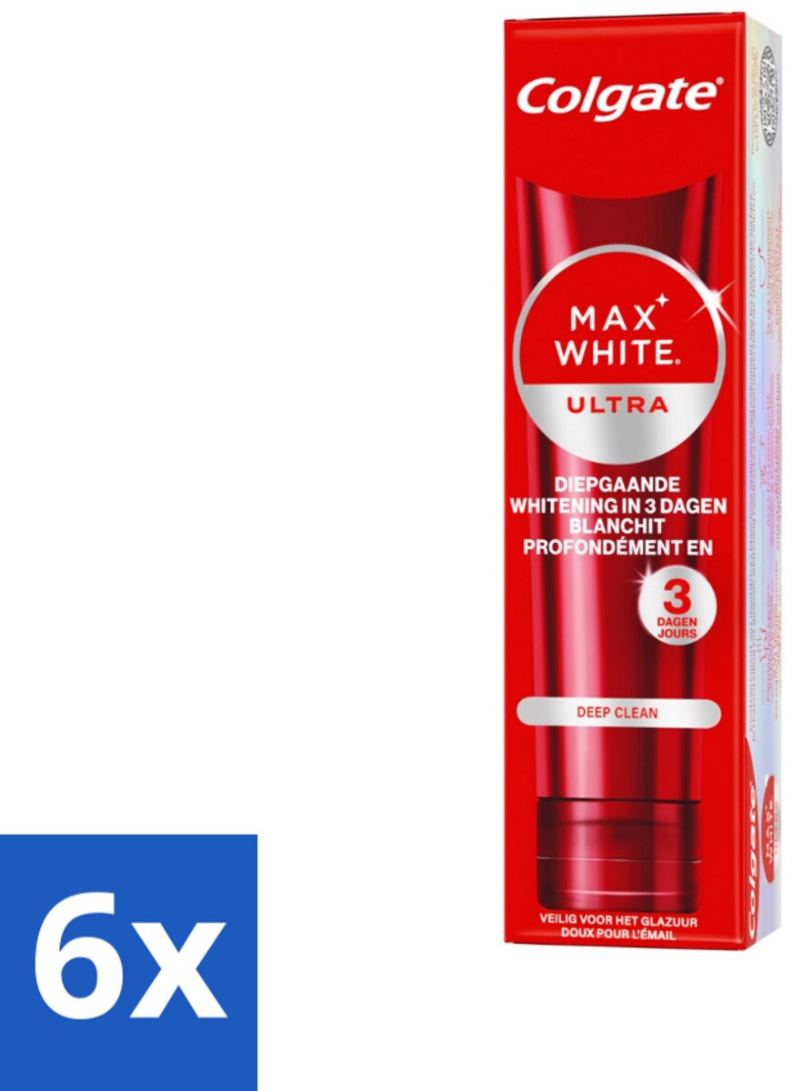 6 x Colgate - Tandpasta - Max White - Ultra Deep Clean Whitening - 75 ml - Witte Tanden - Tandpasta - Diepe Reiniging - Colgate - Whitening