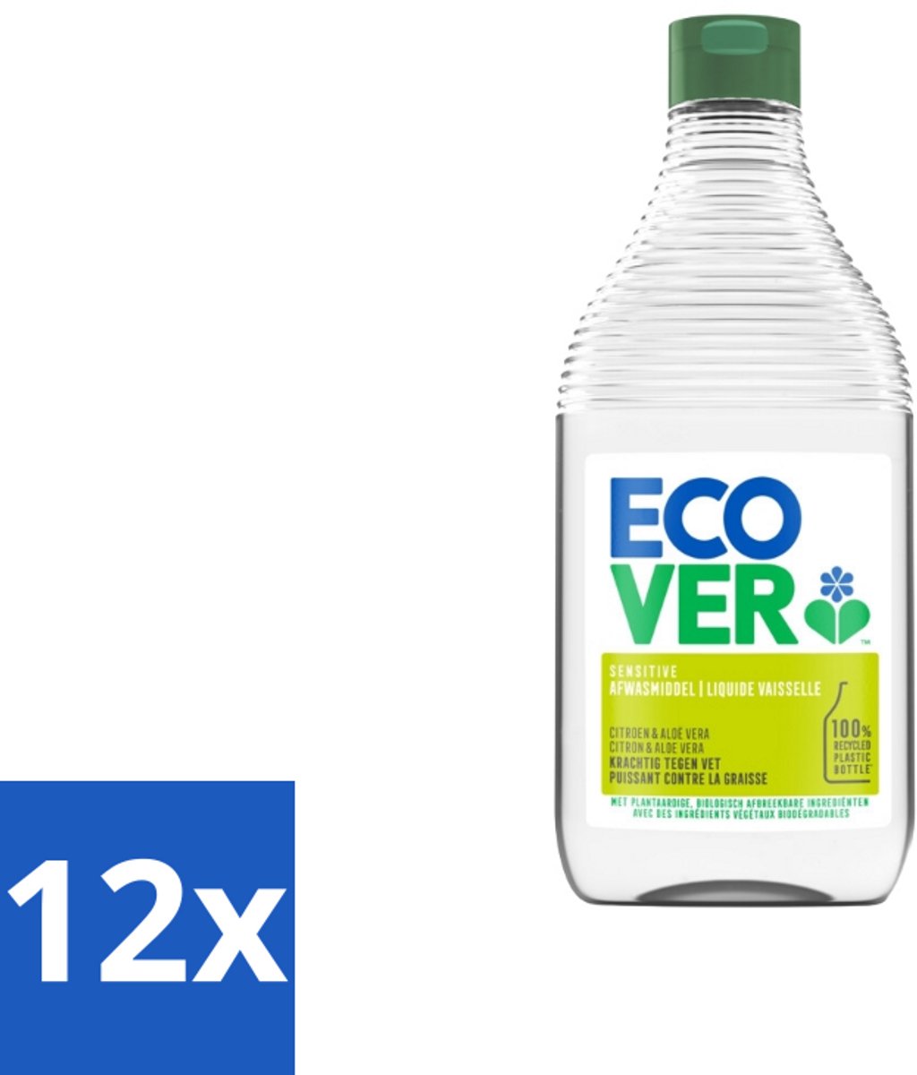12 x Ecover - Afwasmiddel - Citroen & Aloë Vera - 450 ml - Afwasmiddel - Citroen - Aloë Vera - Biologisch Afbreekbaar - Milieuvriendelijk