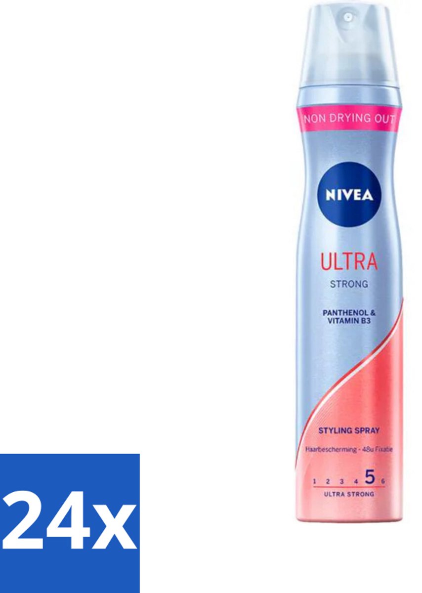 24 x Nivea - Haarspray - Ultra Strong - 250 ml - Haarspray - Sterke Fixatie - Langdurige Hold - Macadamia Olie - Haarverzorging