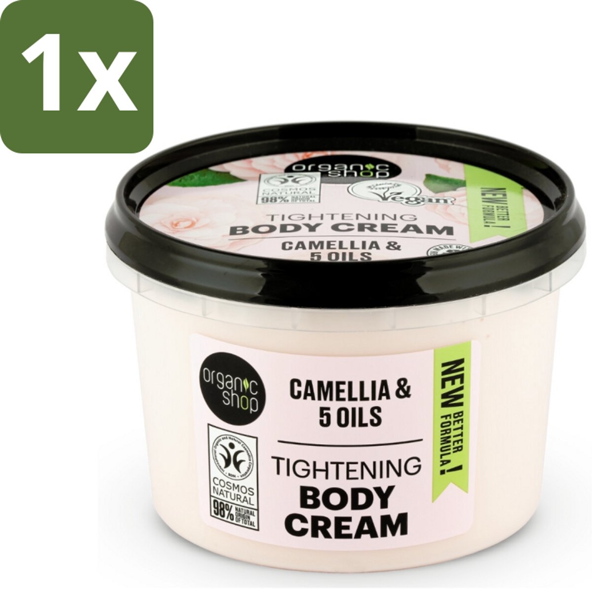 1 x Organic Shop - Organic Camellia & 5 Oils Body Cream - Verzachtend en Hydraterend - 250 ml - Organic Shop Camellia & 5 Oils Body Cream - Hydraterende Bodycrème - Japanse Kamelia - Natuurlijke Oliën - Droge Huid Verzorgen
