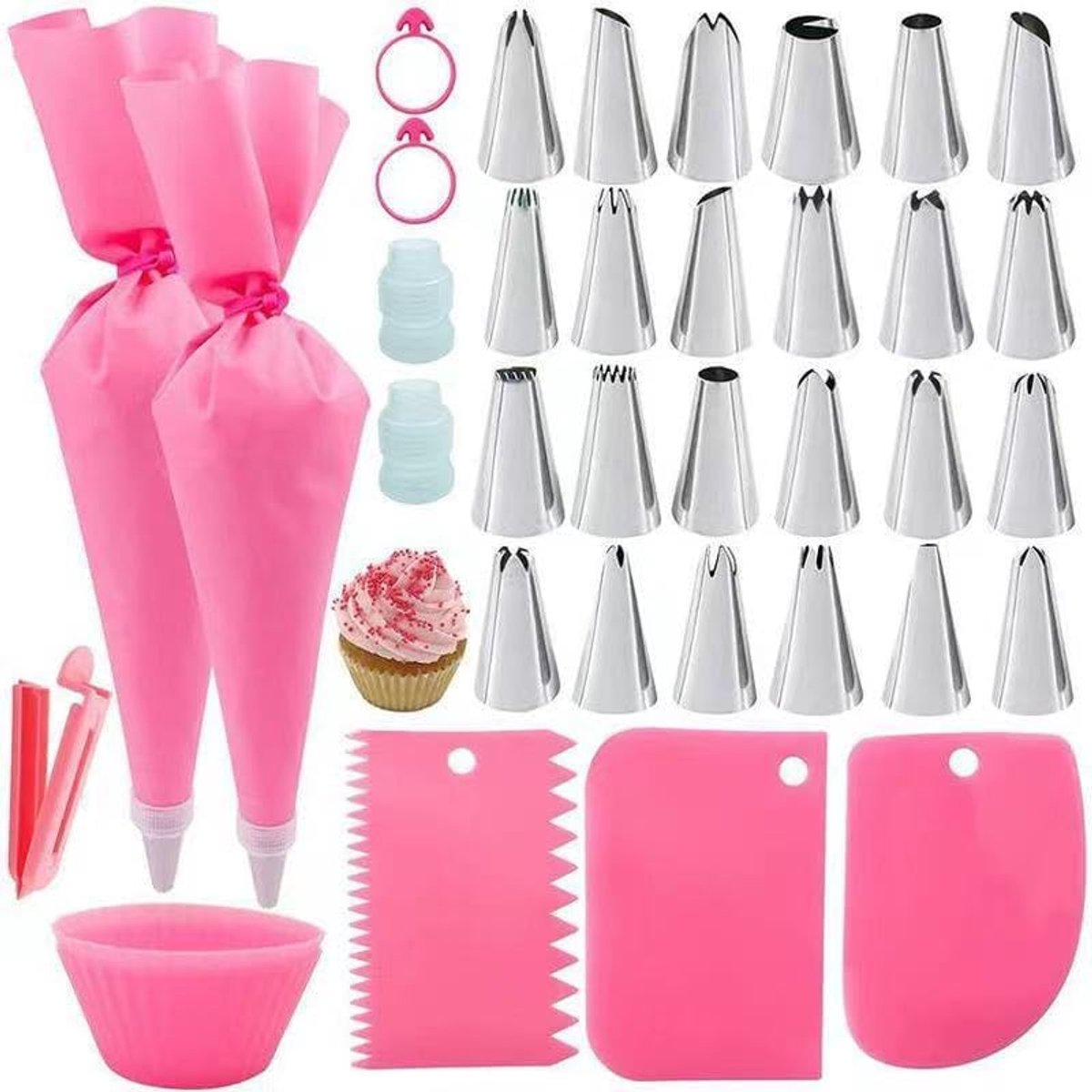 Bakkersspuitzakken set 82-delig - herbruikbare spuitzakken - roestvrijstalen spuitmondjes - ShopVlot