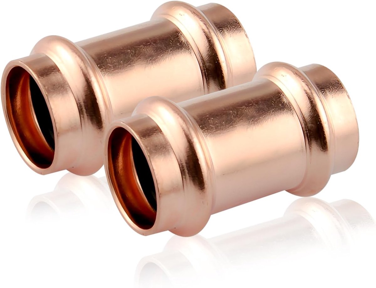 SnelShoppen - 2 stuks koperen persfittingen 15 mm, socket koppeling voor drinkwater en verwarmingssystemen, koperen schuifhuls voor buis met buitendia