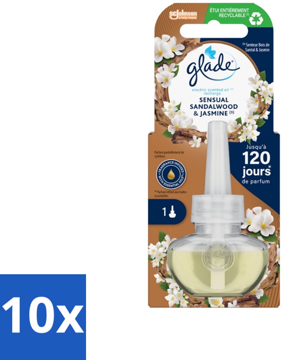 Glade - Navulling Elektrische Olie - Sensual Sandelhout Jasmijn - 20 ml - Bulkverpakking - 10 stuks