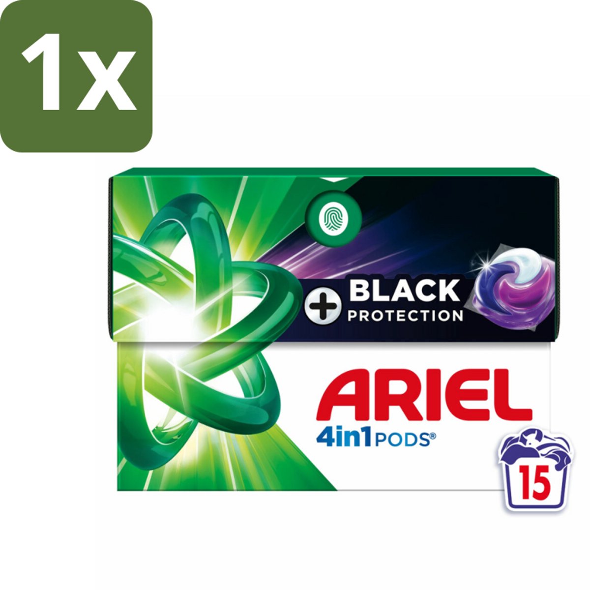 1 x Ariel - 4in1 Wasmiddel Pods - Revitablack - 15 Pods - Donkere Was - Kleurbehoud - Vlekverwijdering - Koud Water - Frisse Geur