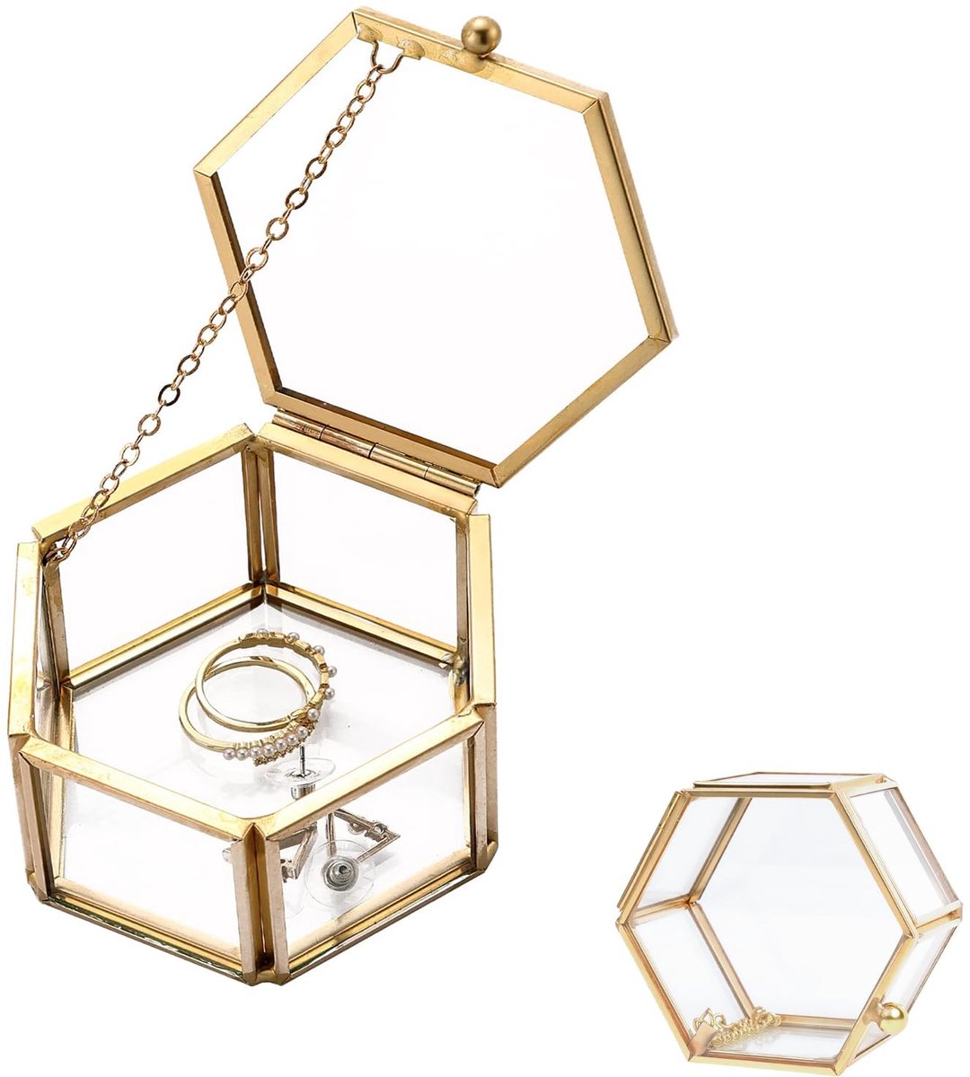 Vintage juwelendoosje - geometrische sieradendoos van metaal en glas - elegant design - perfect voor opslag - ShopVlot