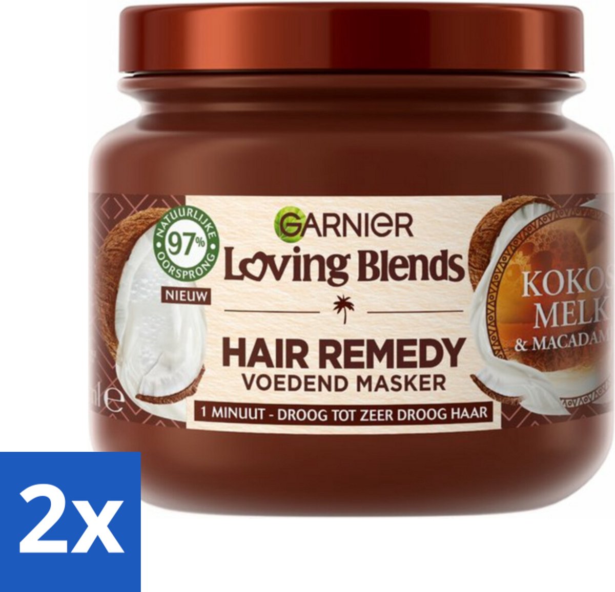 2 x Garnier - Loving Blends - Haarmasker - Kokosmelk & Macadamia - Normaal tot Droog Haar - 340 ml - Haar Masker - Kokosmelk Masker - Macadamia Masker - Droog Haar - Normaal Haar