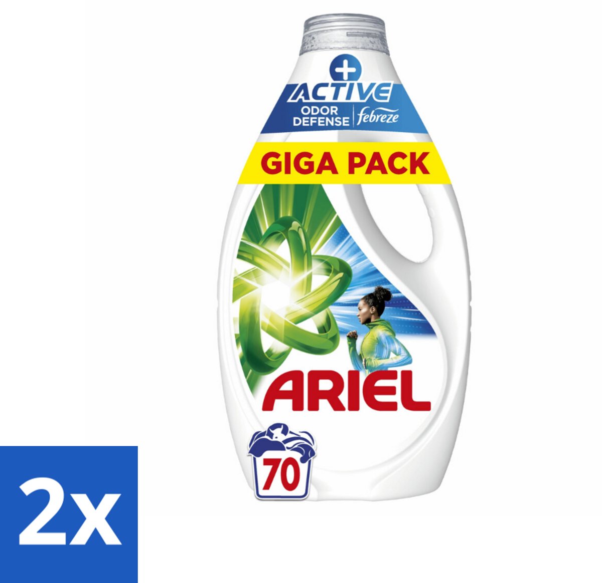 2 x Ariel - Vloeibaar Wasmiddel - +Actieve Odor Defense - 70 Wasbeurten - 3,15 liter - Ariel Wasmiddel - Wasmiddel Met Geurcontrole - Wasmiddel Voor Zweetgeuren - Wasmiddel Met Febreze - Energiebesparend Wasmiddel