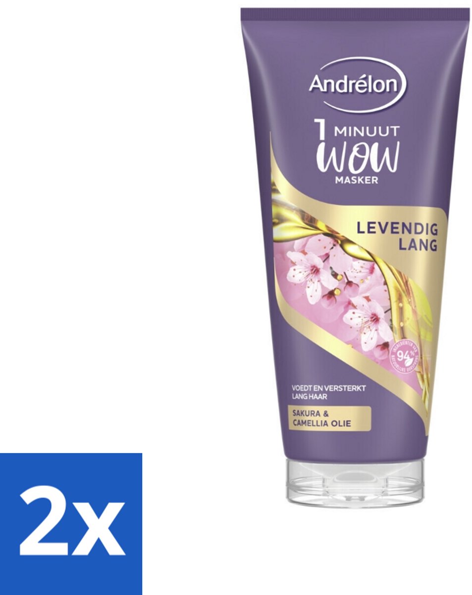 2 x Andrélon - WOW - Masker - Levendig Lang - 180 ml - Haar Masker - Lang Haar - Haarverzorging - Sakura Olie - Camellia Olie