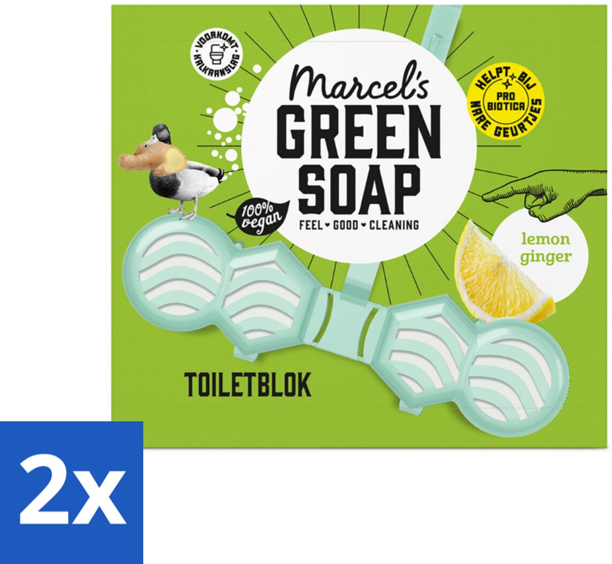2 x Marcel's Green Soap - Toiletblok - Citroen & Gember - Langdurige werking - 1 Toiletblok - Toiletblok - Toilet Schoonmaken - Natuurlijke Schoonmaak - Citroen Geur - Gember Geur