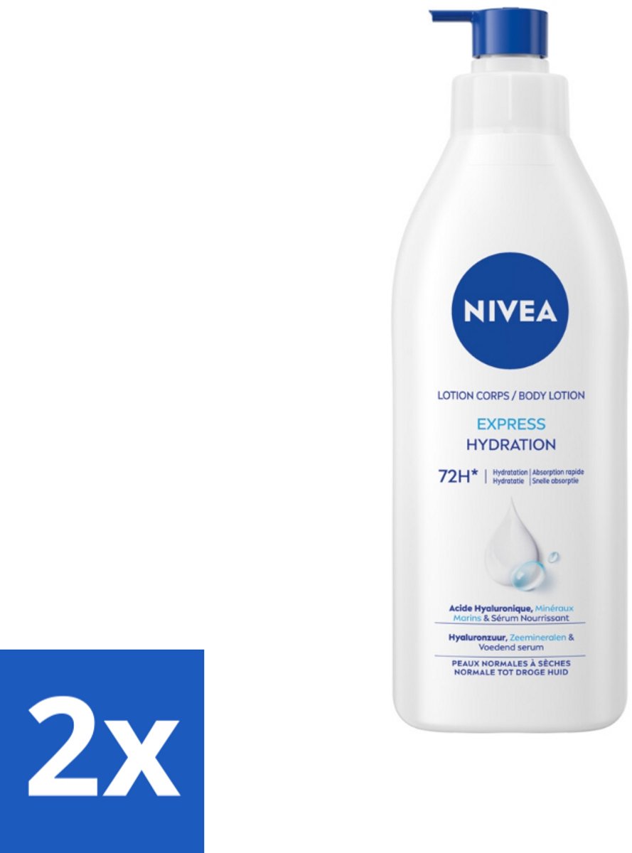2 x Nivea - Express - Bodylotion met Pomp - Voor Normale tot Droge Huid - 72 uur Hydratatie - 400 ml - Nivea Bodylotion - Hydraterende Bodylotion - Droge Huid - Normale Huid - 72 Uur Hydratatie