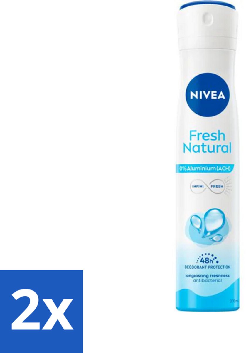 2 x Nivea - Deodorant Spray - Fresh Natural - 0% Aluminium - 200 ml - NIVEA Deodorant - Deodorant Spray - Aluminiumvrij Deodorant - Natuurlijke Deodorant - Oceaanextracten