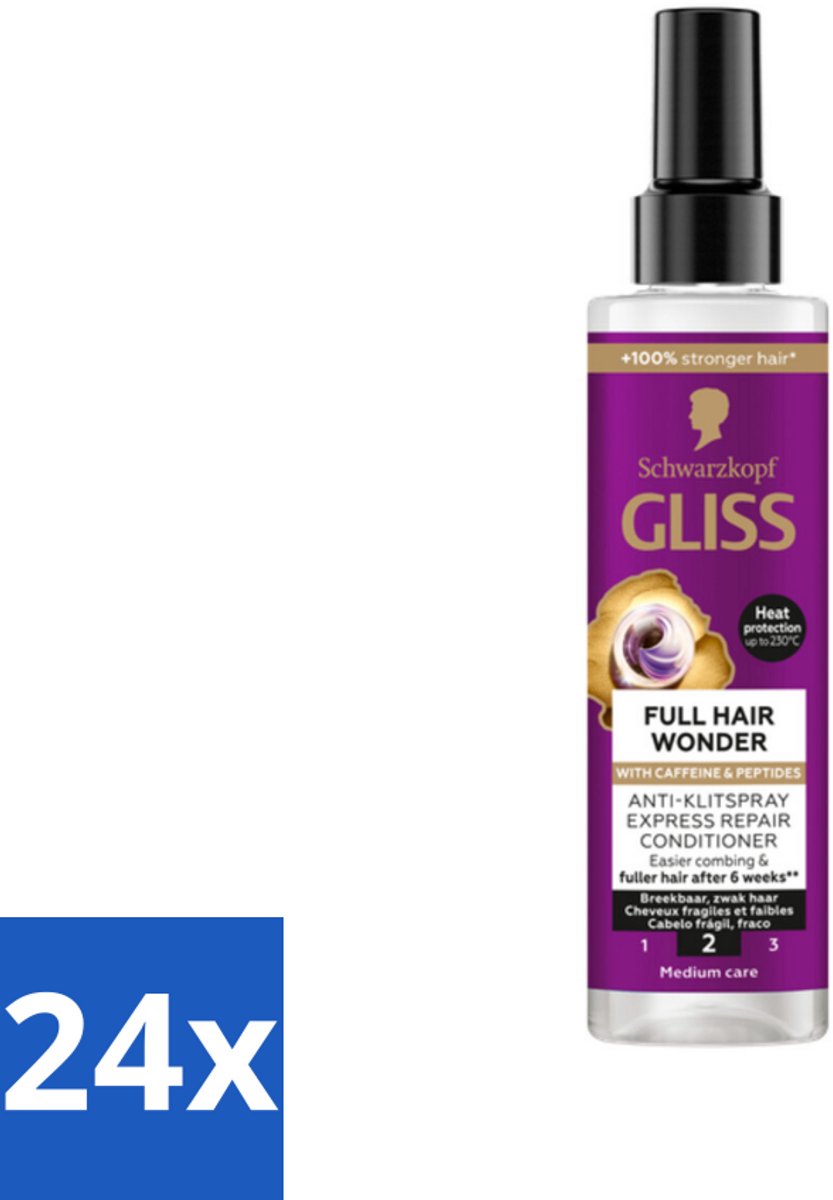 24 x Gliss - Anti-Klit Spray Full Hair Wonder - Voor Voller en Sterker Haar - 200 ml - Haarverlies - Haarversterking - Anti-klit Spray - Volume Shampoo - Haarspray