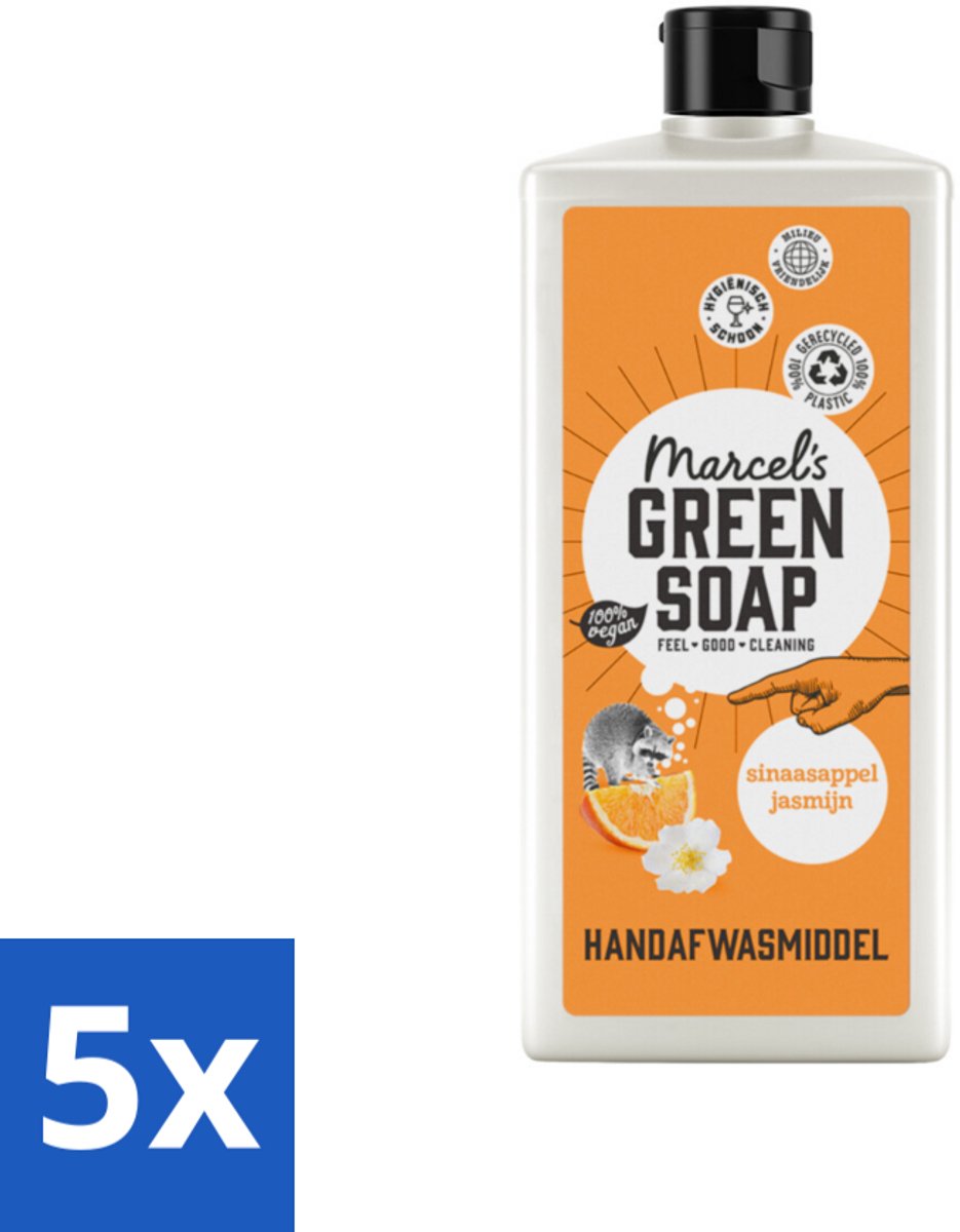 5 x Marcel's Green Soap - Afwasmiddel - Sinaasappel & Jasmijn - Voor dagelijks gebruik - 500 ml - Afwasmiddel Sinaasappel Jasmijn - Natuurlijk Afwasmiddel - Plantaardige Zepen - Biologisch Afbreekbaar - Schone Vaat