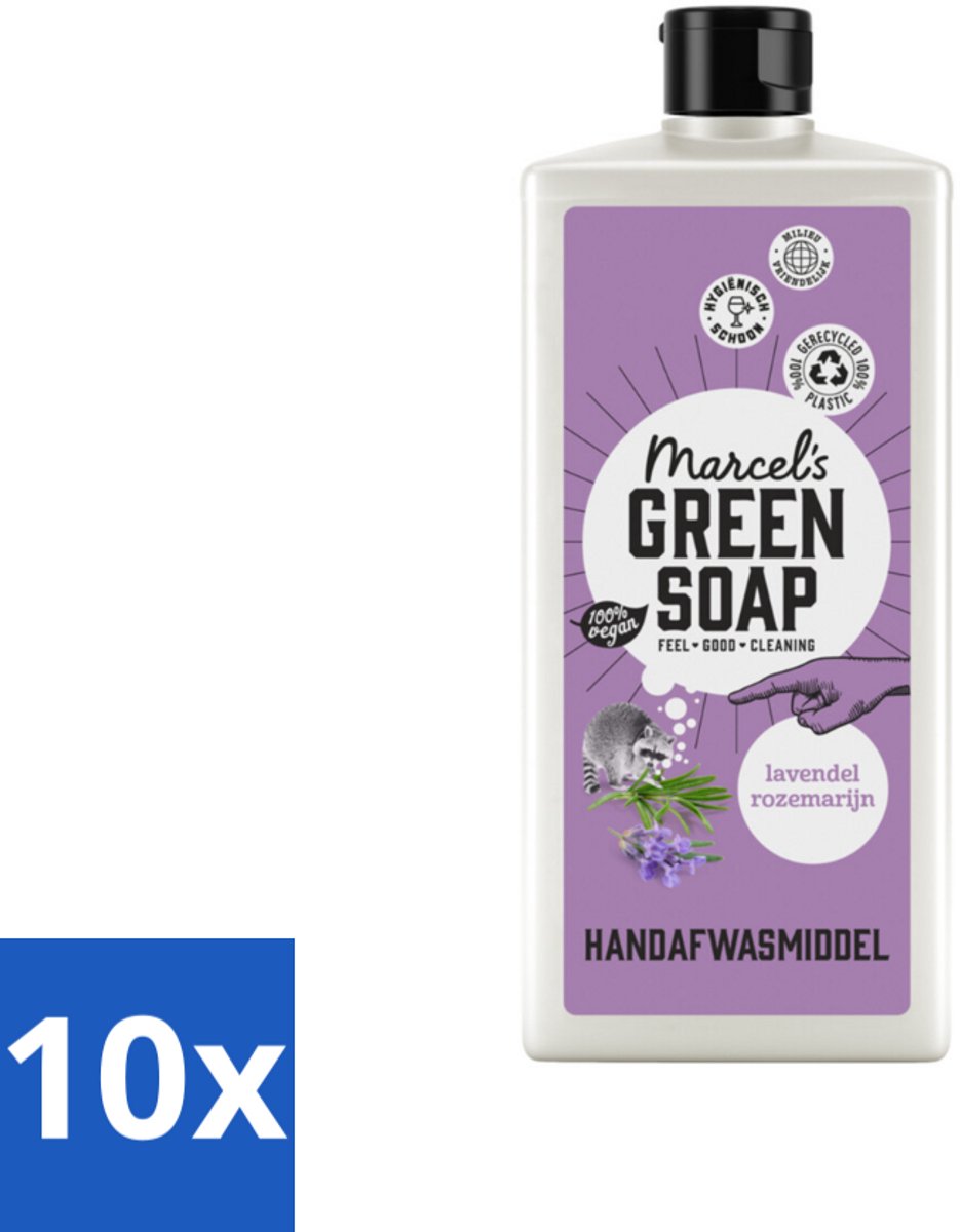 10 x Marcel's Green Soap - Afwasmiddel - Lavendel & Rosemarijn - Voor dagelijks gebruik - 500 ml - Afwasmiddel Lavendel En Rozemarijn - Natuurlijk Afwasmiddel - Vegan Afwasmiddel - Biologisch Afbreekbaar Afwasmiddel - Milde Afwas
