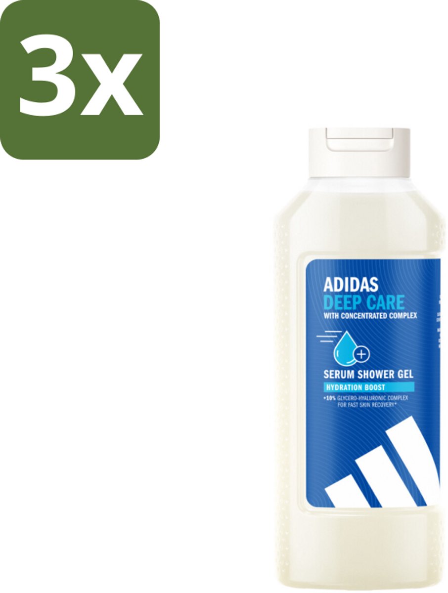 3 x Adidas – Douchegel – Active Skin & Mind Deep Care – 400 ml - Douchegel Na Sport - Hydratatie Na Workout - Huid Verzorging - Glycerol Hyaluronate - Vegan Douchegel