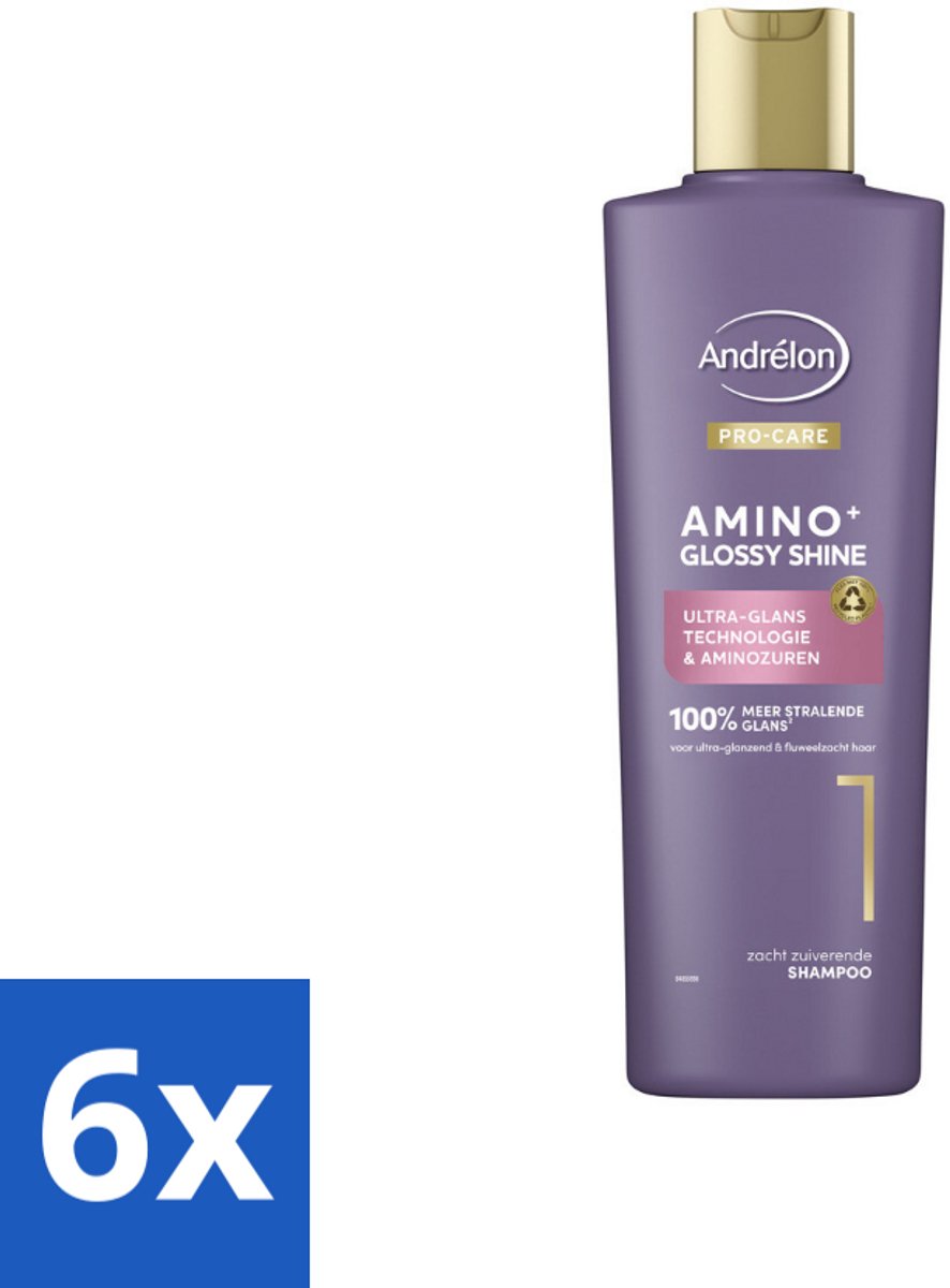 6 x Andrélon – Shampoo – Pro Care Amino+ Glossy Shine – 250 ml - Glans Haar - Zachtheid Haar - Stralend Haar - Gezond Haar - Stug Haar