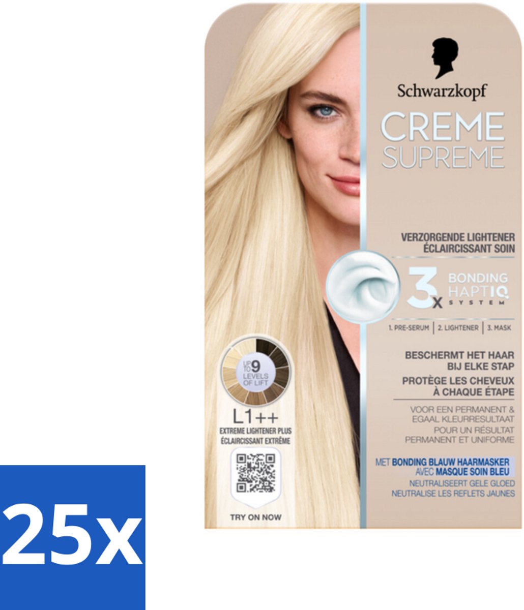 25 x Schwarzkopf - Haarkleuring - Creme Supreme L1++ - Extreme Lightener Plus - 245g - Haarkleuring - Permanent - Crème - Lichte Haar - Blond