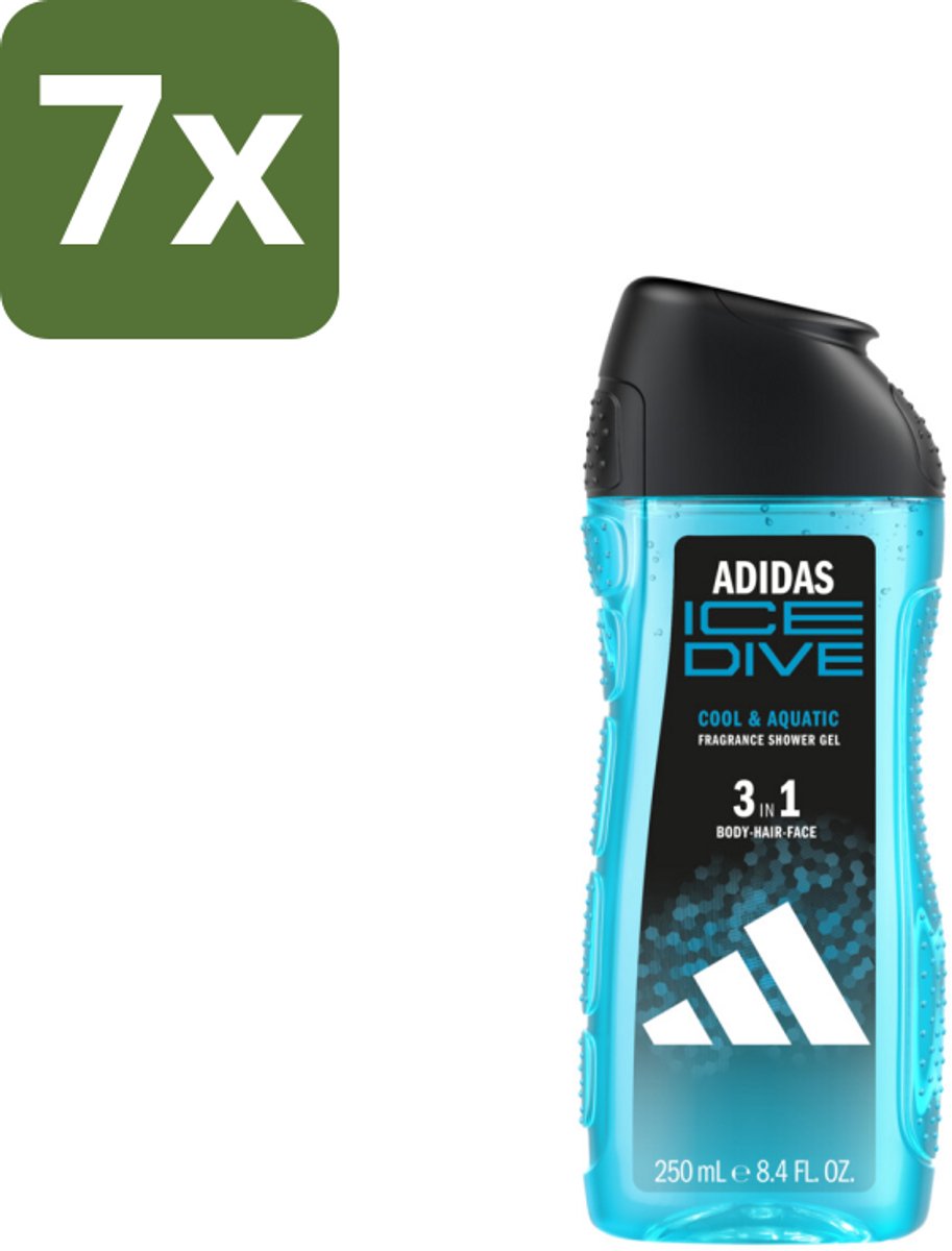 7 x Adidas – Douchegel 3-in-1 – Ice Dive – 250 ml - Douchegel 3-in-1 - Frisse Douchegel - Menthol Douchegel - Zeezout Douchegel - Sport Douchegel