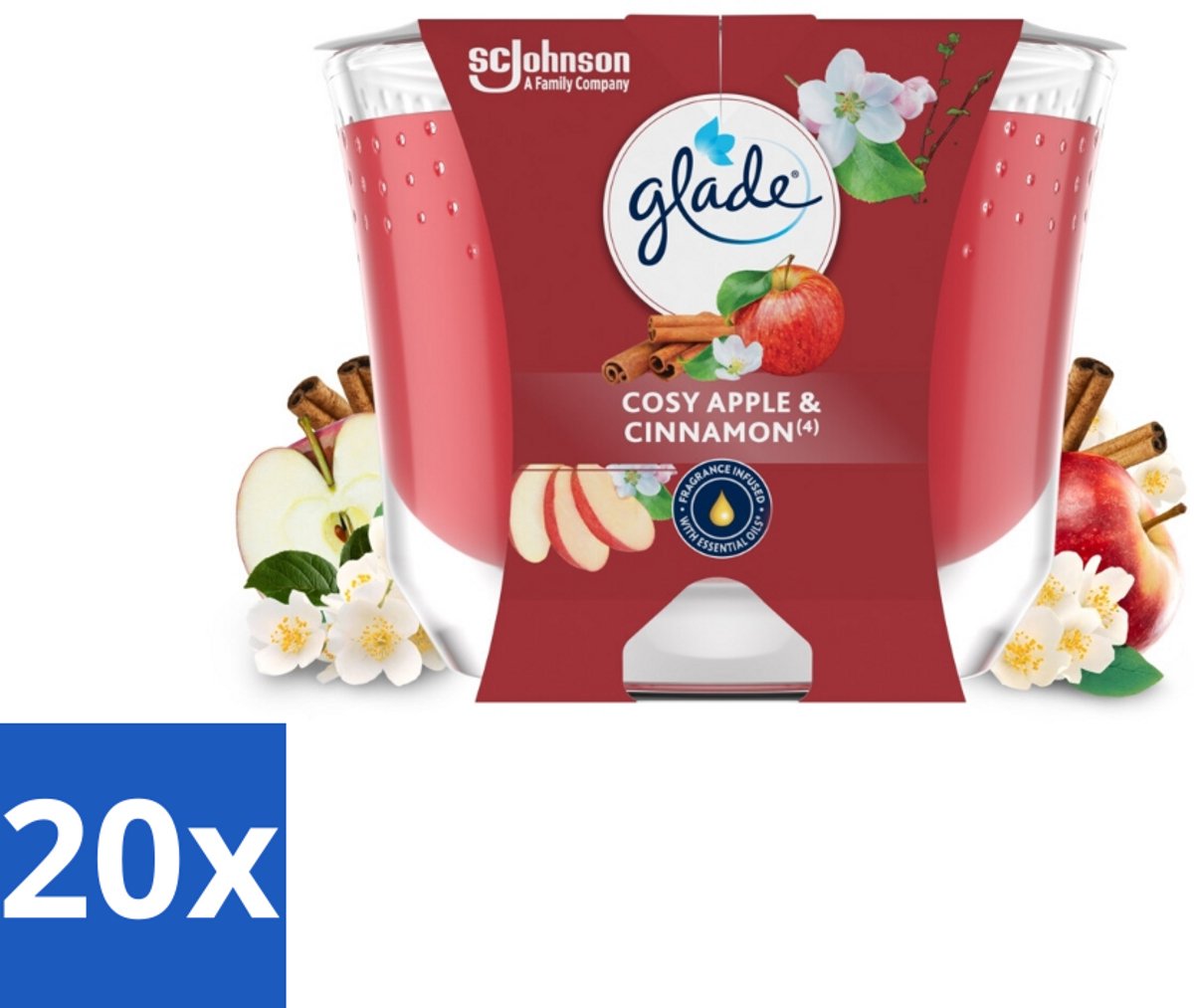 20 x Glade - Geurkaars Appel Kaneel - 100% Raapzaadwas - 204 g - Geurkaars - Appel Kaneel - Vegan Geurkaars - 100% Raapzaadwas - Geur