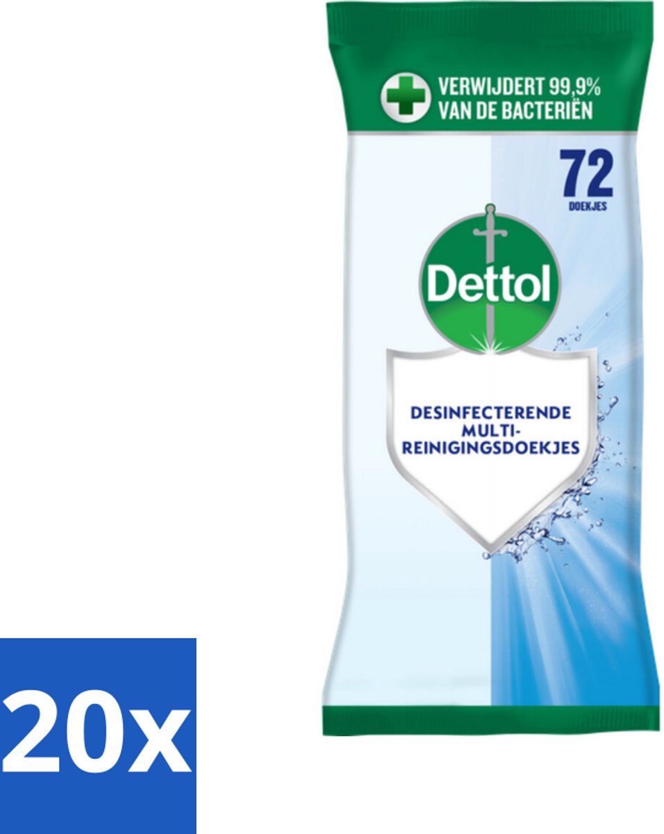 20 x Dettol - Reinigingsdoekjes Cleanser - Krachtige Hygiëne - Zonder Bleek - 72 Doekjes - Hygiëne Doekjes - Reinigingsdoekjes - Doekjes Zonder Bleek - Hygiëne In Huis - Doekjes Keuken