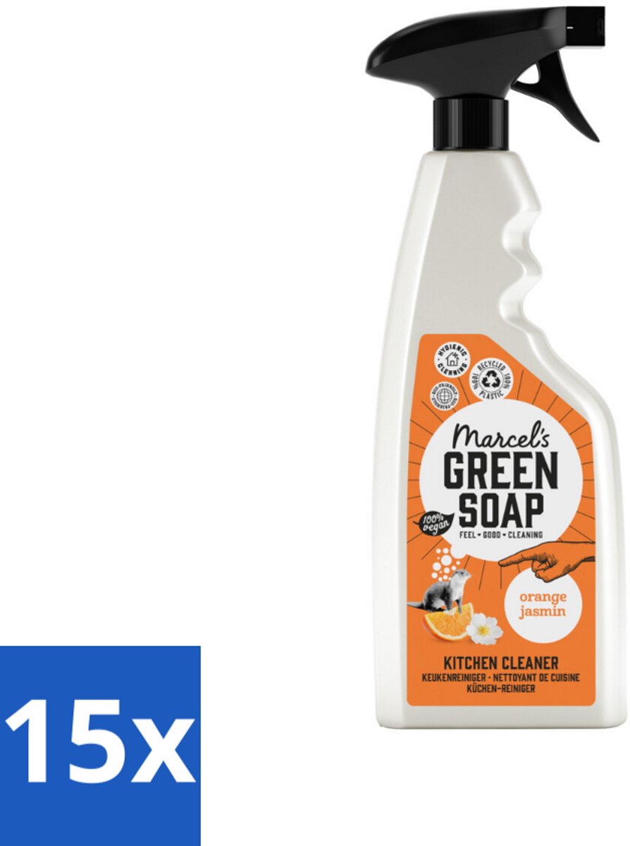 15 x Marcel's Green Soap - Keukenreiniger - Sinaasappel & Jasmijn - Tegen vet & vuil - 500 ml - Keukenreiniger - Vet En Vuil Verwijderen - Natuurlijke Keukenreiniger - Biologisch Afbreekbaar - Vegan