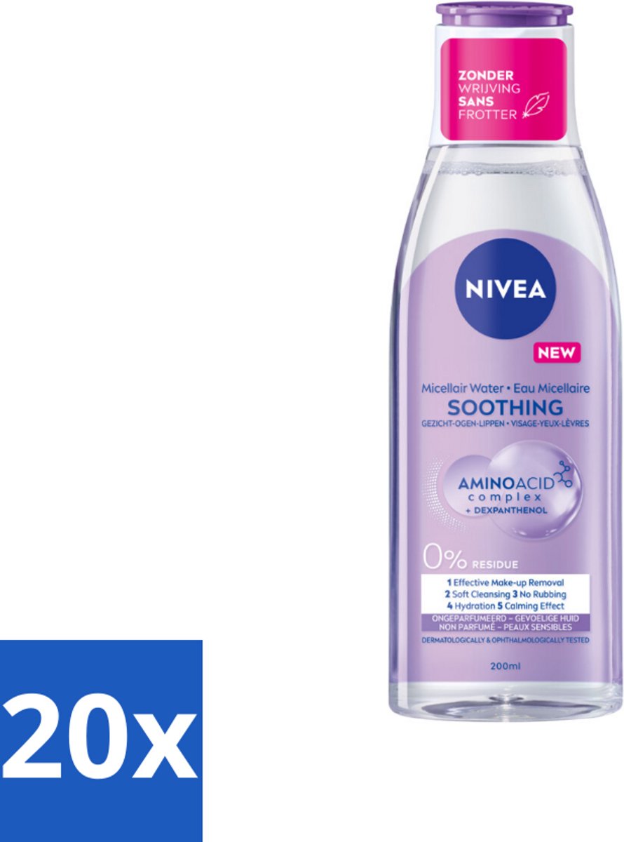 20 x NIVEA - Micellair Water - Gevoelige Huid - Anti-Restant - Verwijdert Waterbestendige Make-up - 200 ml - Gevoelige Huid - Micellair Water - Make-up Remover - Anti-residu - Reiniging