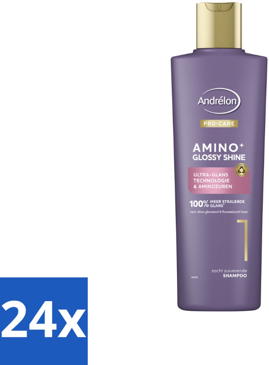 24 x Andrélon – Shampoo – Pro Care Amino+ Glossy Shine – 250 ml - Glans Haar - Zachtheid Haar - Stralend Haar - Gezond Haar - Stug Haar