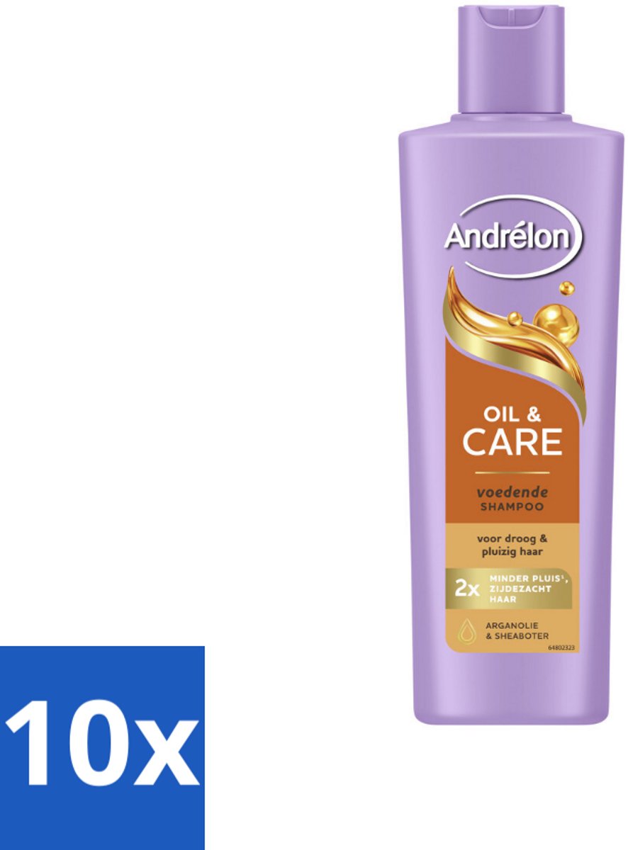 10 x Andrélon – Shampoo – Oil & Care – 250 ml - Droog Haar - Pluis - Haar Verzorging - Arganolie - Sheaboter
