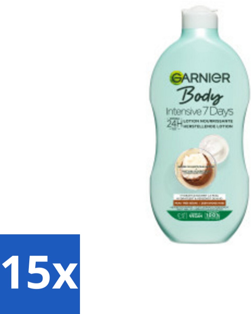 15 x Garnier - Body - Bodylotion - Intensive 7 Days - Herstellend - Karitéboter & Probiotica - 400 ml - Bodylotion - Hydratatie - Huidverzorging - Droge Huid - Huidbarrière