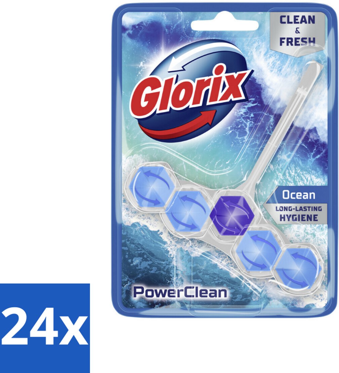 24 x Glorix - Toiletblok - Power Clean Ocean - Frisse Geur - 1 blok - Toiletblok - Toilet Schoonmaken - Frisse Geur - Anti-kalk - Ocean Geur