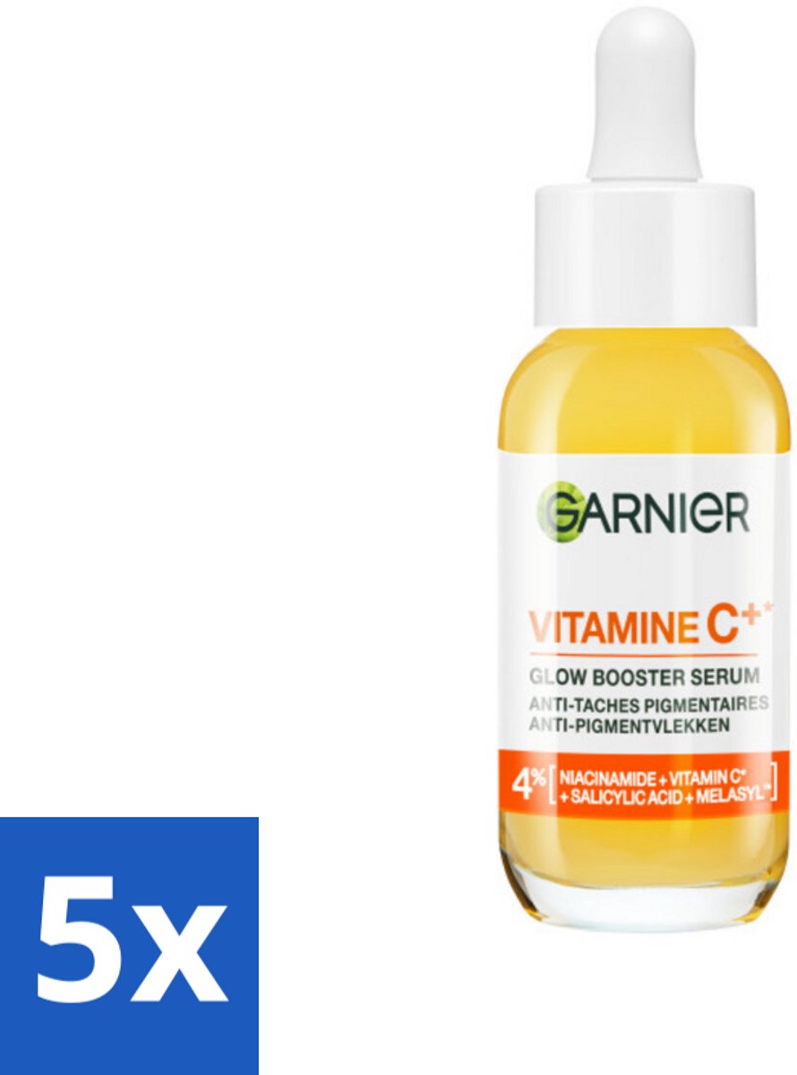 5 x Garnier - SkinActive - Serum - Vitamine C - Tegen Pigmentvlekken - Niacinamide & Salicylzuur - 30 ml - Vitamine C Serum - Pigmentvlekken - Huidverzorging - Stralende Huid - Niacinamide