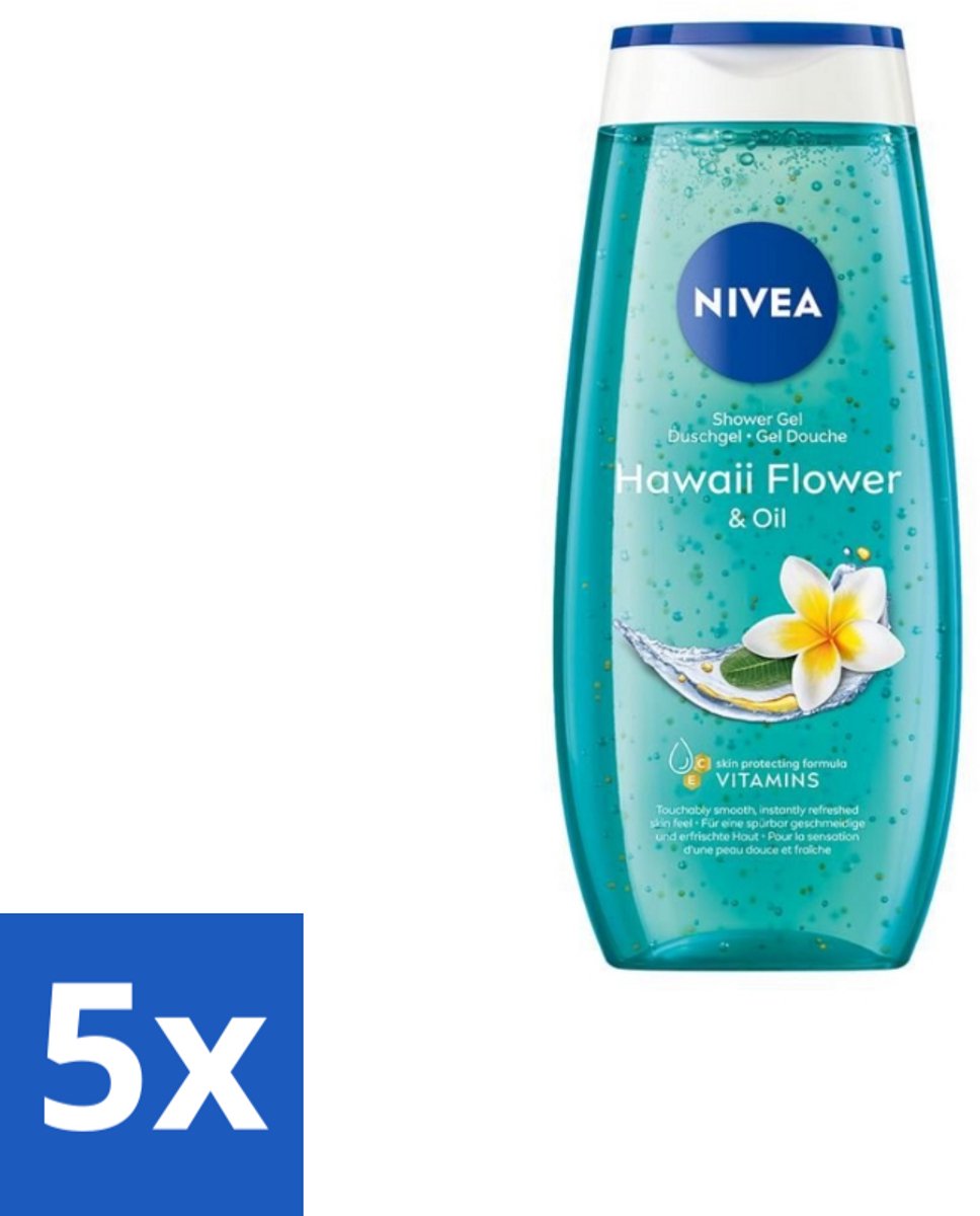 5 x NIVEA - Douchegel - Hawaii Bloem & Olie - Verzorgend & Verfrissend - 250 ml - Douchegel Hawaiibloem - Huid Verzorging - Huid Hydriatatie - Zijdezacht Schuim - Huidgevoel