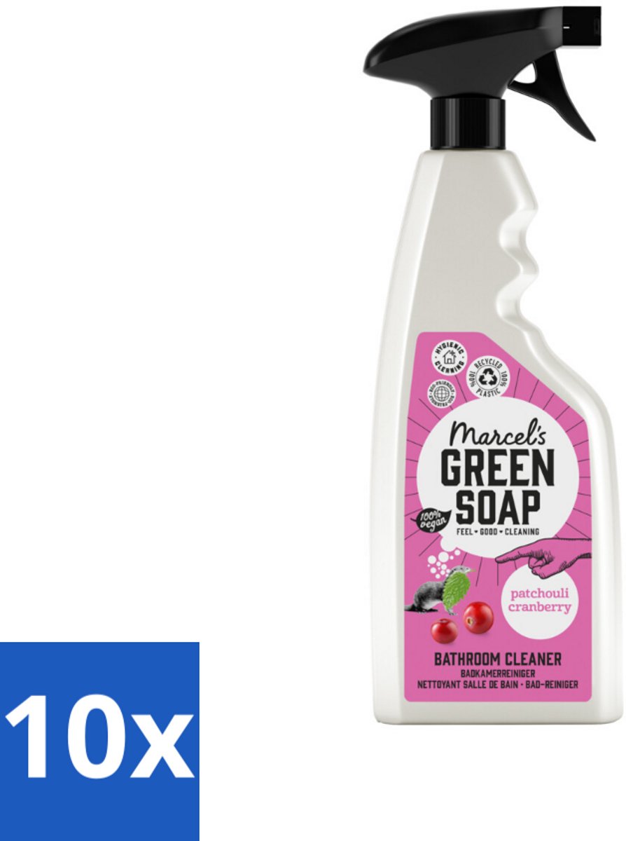 10 x Marcel's Green Soap - Badkamerreiniger - Patchouli & Cranberry - Krachtige werking - 500 ml - Badkamerreiniger - Zeepresten - Kalkaanslag - Sanitair Reinigen - Patchouli En Cranberry