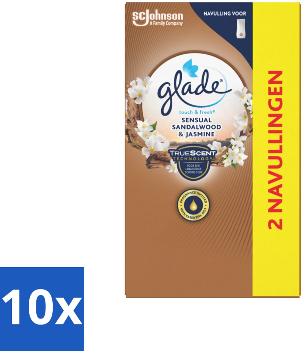 10 x Glade - Touch & Fresh Navulling - Sensual Sandelhout Jasmijn - 2 × 10 ml - Geur Navulling - Sandelhout Jasmijn - Glade Touch & Fresh - Geur In Badkamer - Geur In Toilet