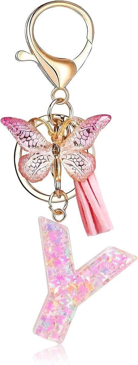 Sleutelhanger met Initiaal - Schattige Roze Sleutelhanger met Kwastje en Vlinder - Uniek Cadeau voor Vrouwen - ShopVlot