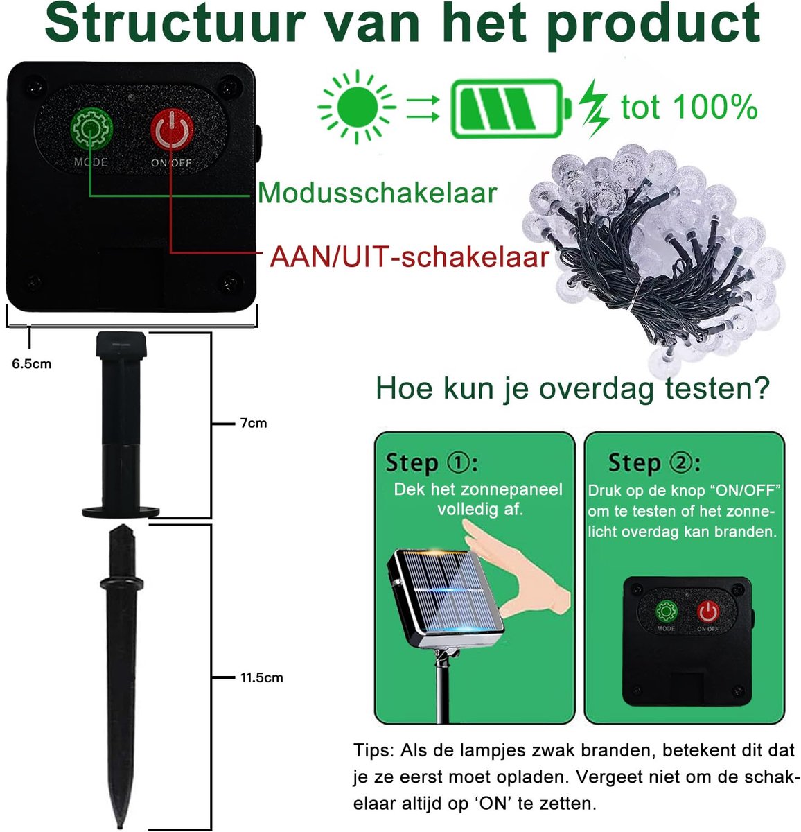 Lichtsnoer op zonne-energie 8 m - 30 leds - kleurrijk bol - perfect voor tuin en balkon - ShopVlot