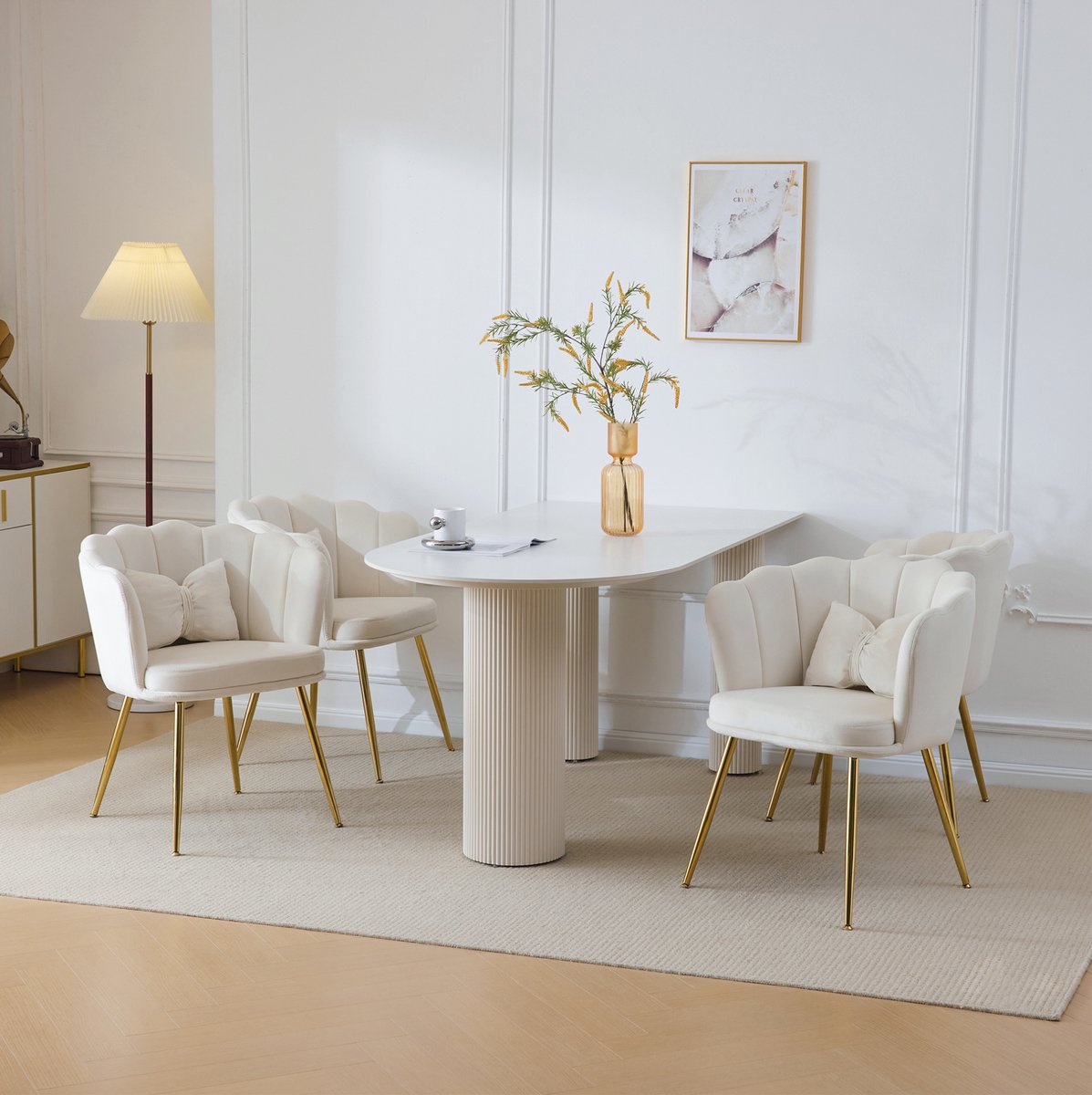 Fauteuil Set Van 4 - Modern Velvet Design - Fluweelzachte Zitcomfort Met Gouden Metalen Poten - Voor Woonkamer En Slaapkamer - Beige