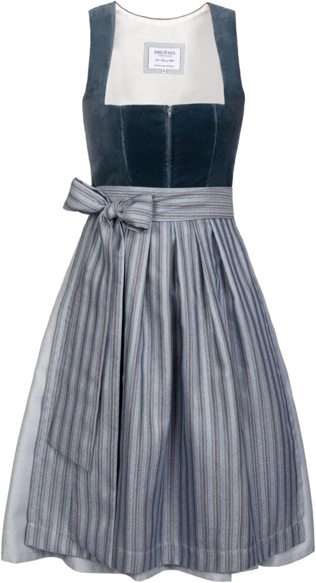 Dirndl midi Veronika - fluweel petrol - met traditionele schort - perfect voor feesten - ShopVlot