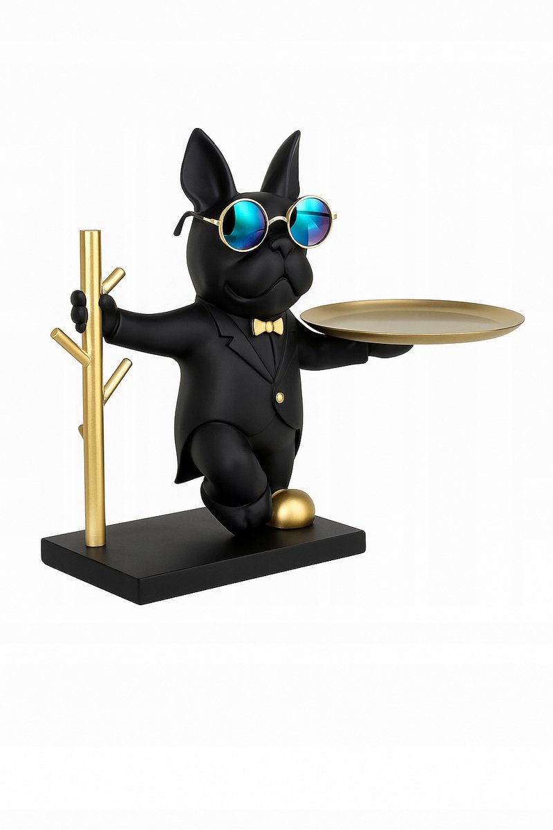 Bulldog Beeldje Organizer Sieraden & Sleutels - 29cm Zwart/Goud