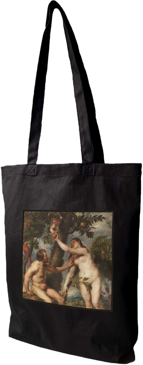 Ruime katoenen shopper tas met grote Adam & Eva print, merkloos