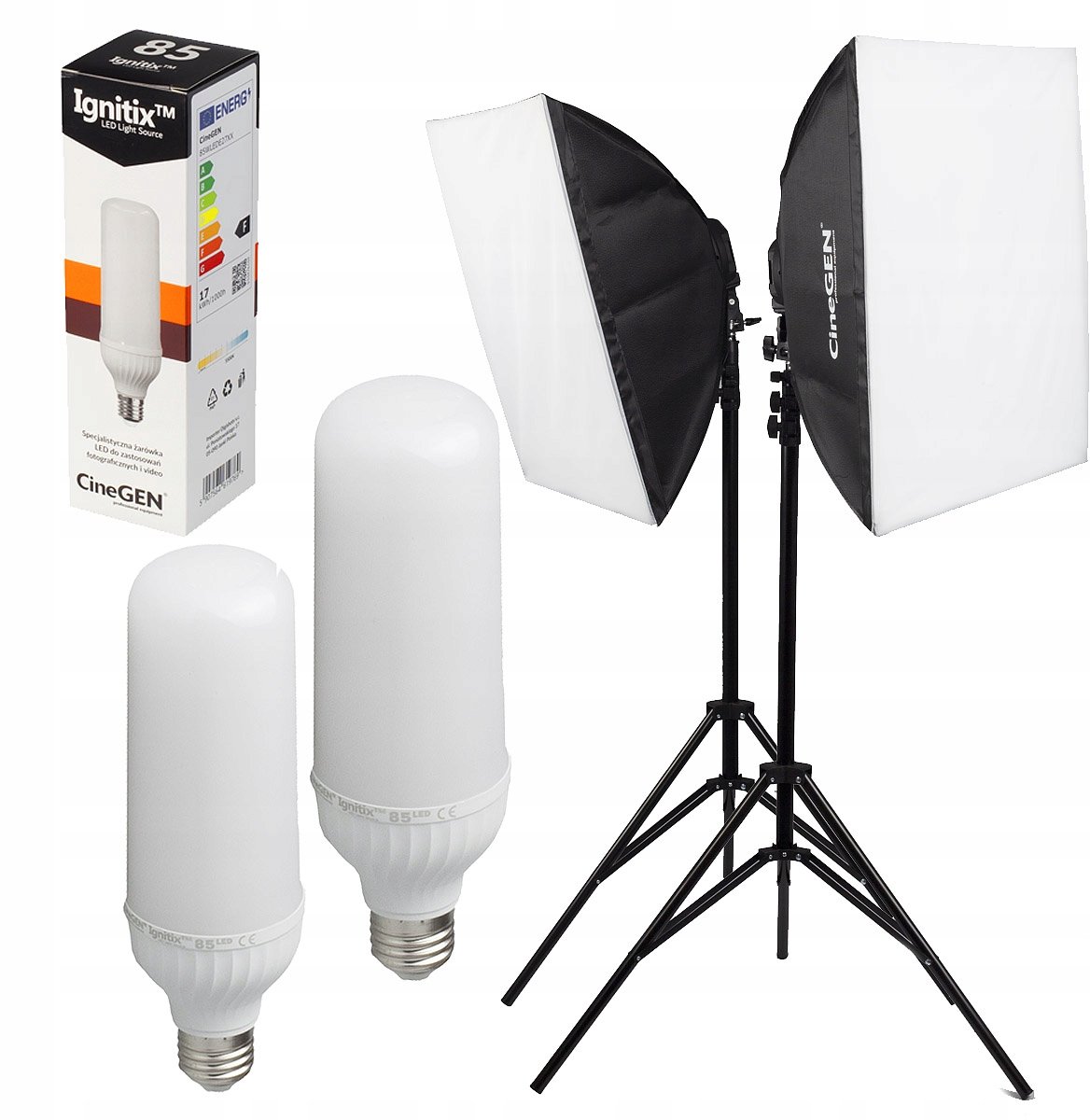 2x Softbox Studio Lampen 40x40cm met 85W LED Lampen en Statieven