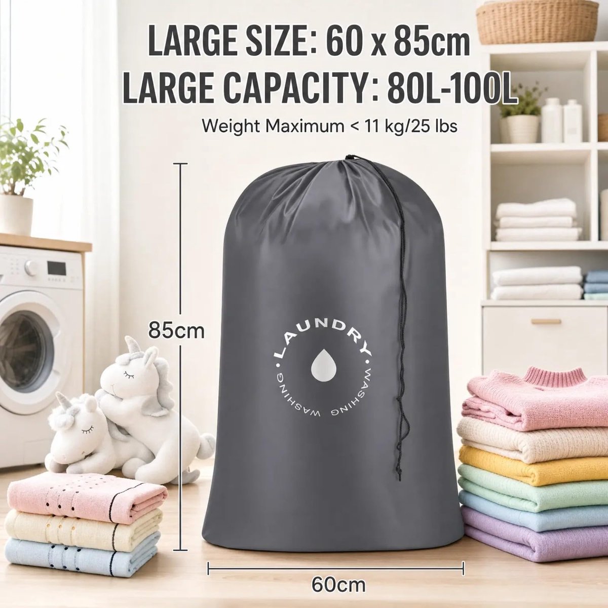 Waszak 60 x 85 cm - koordsluiting - opvouwbaar - ideaal voor reizen en studentenhuis - ShopVlot