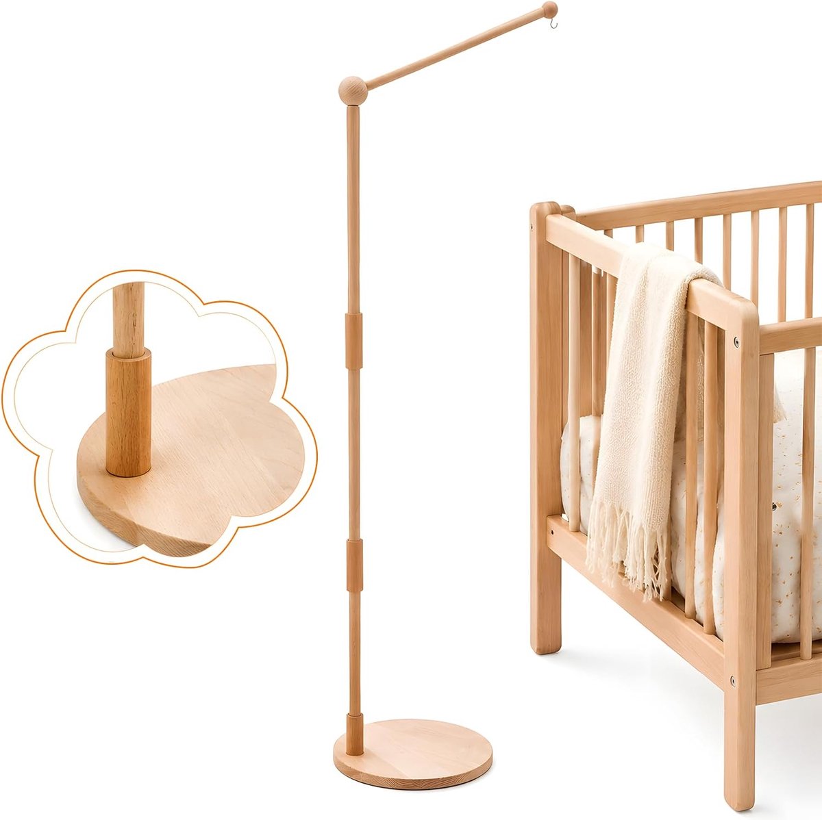 Mobiele babyhouder 360° draaibaar - beukenhout - hoogte verstelbaar - ideaal voor de babykamer - ShopVlot