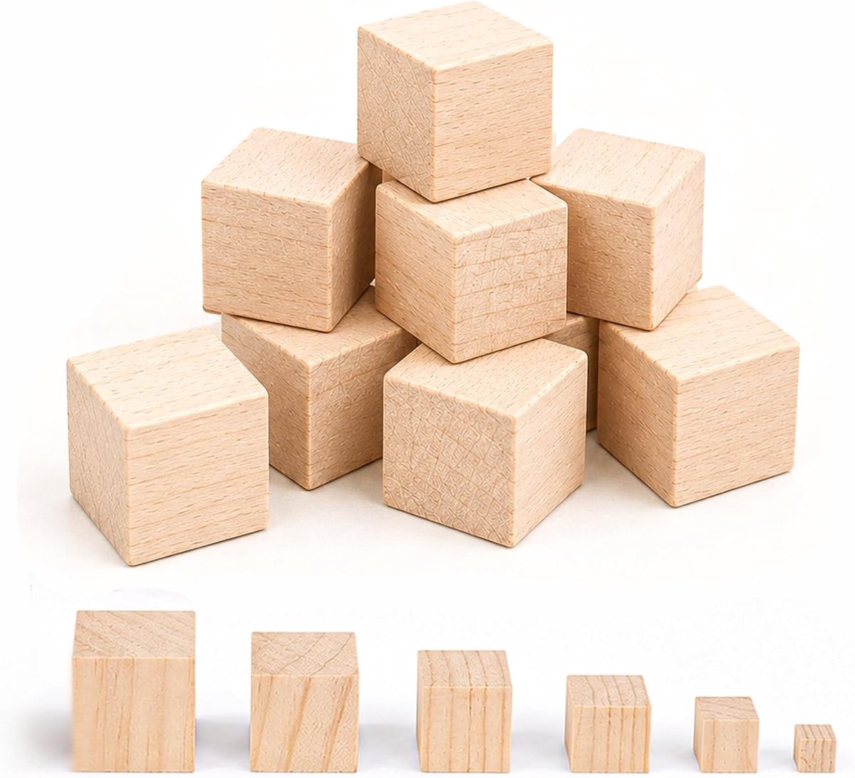 Houten dobbelstenen 5 cm - blanco blokjes hout - set van 9 - perfect voor creatief gebruik - ShopVlot