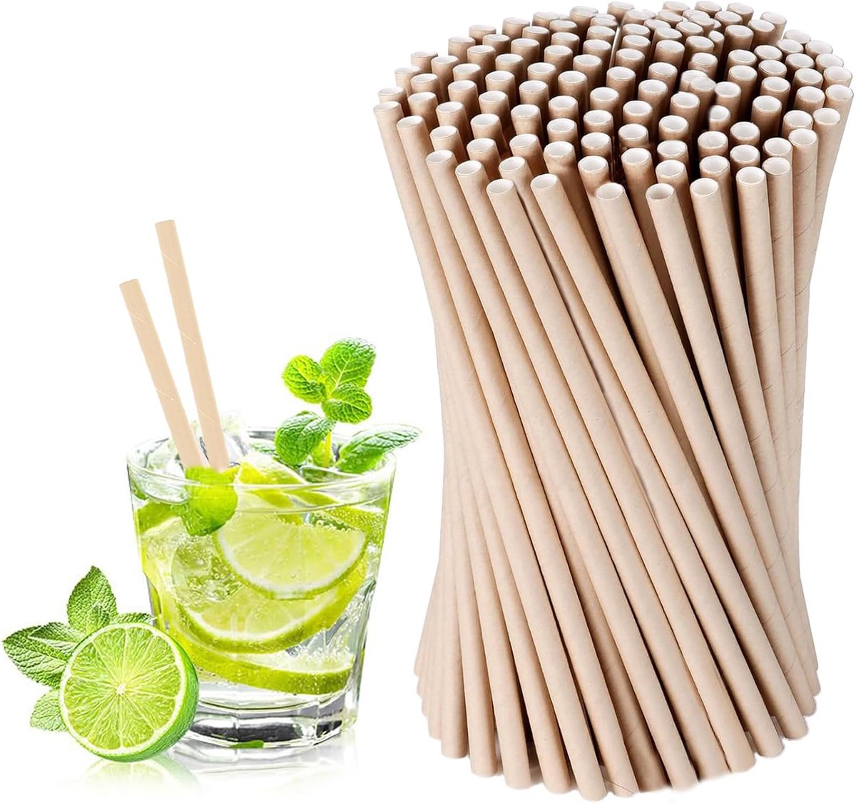 Papieren rietjes 6 mm - 19,8 cm - bruin - geschikt voor cocktails en warme dranken - ShopVlot