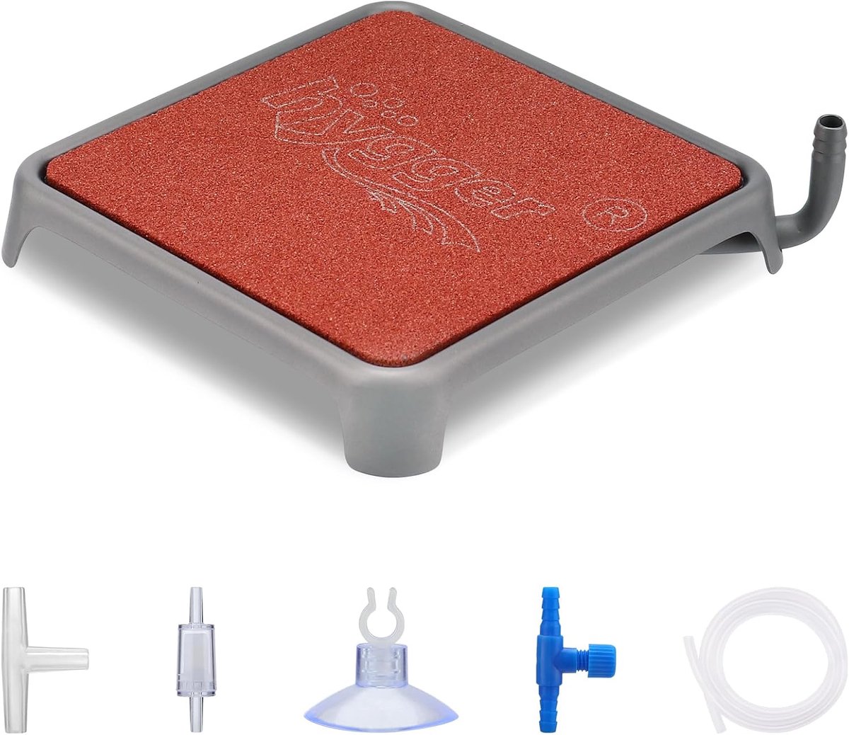 Aquarium luchtuitstroomsteen - vierkant, rood - met accessoires - produceert fijne luchtbellen - ShopVlot