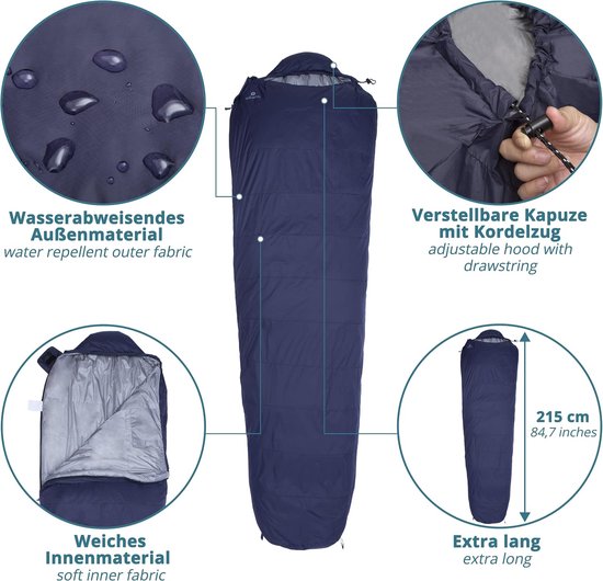 Donsslaapzak - Kampeerzak - Buiten slapen - Ultralicht en warm - 215 cm - Donkergrijs — afbeelding 3