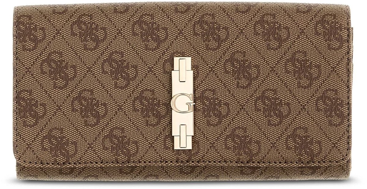 GUESS portemonnee Yvonne Logo SLG Flap Organizer Latte Logo Lichtbruin