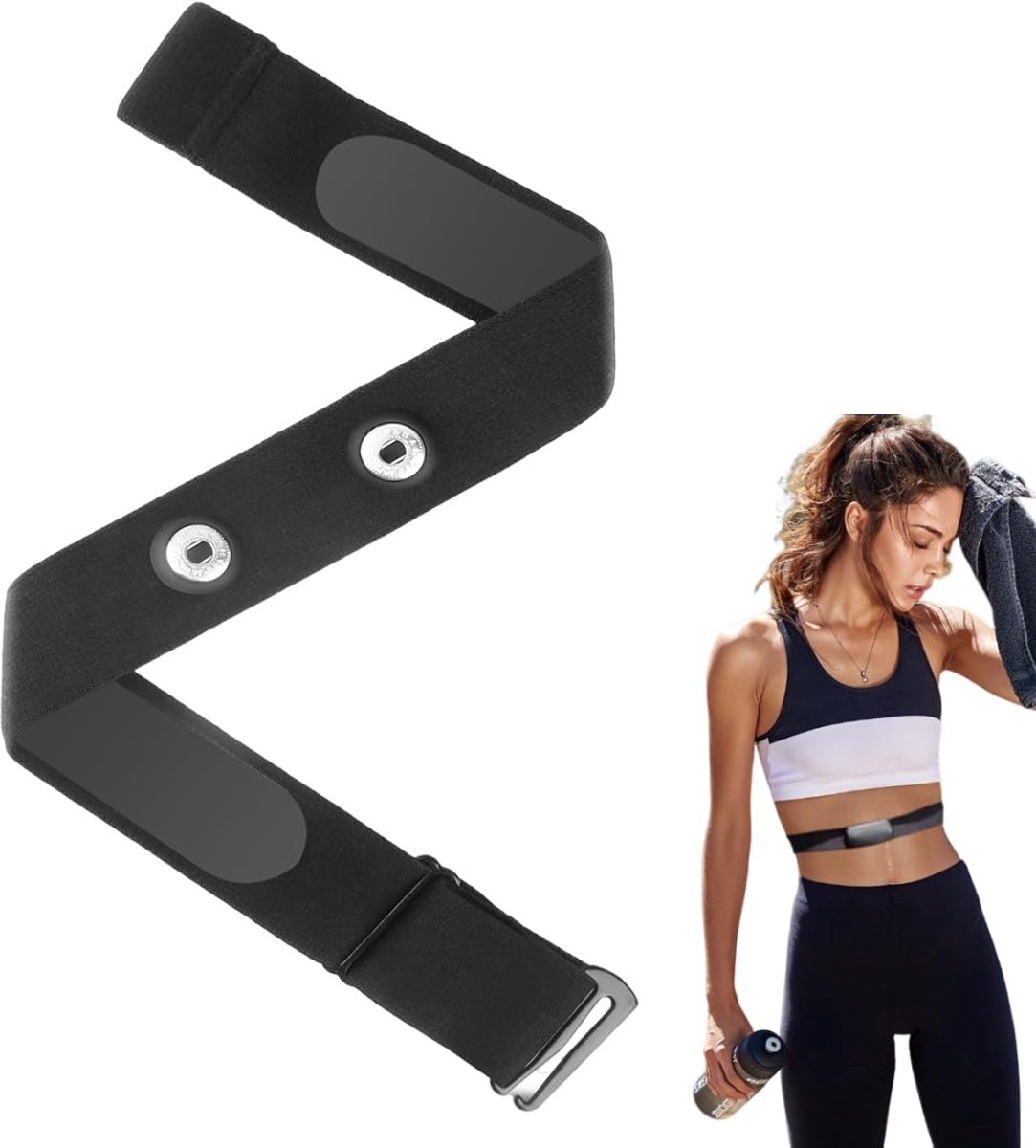 Hartslagmeter borstband, verstelbare hartslagmonitor voor ANT+ & Bluetooth (70 cm tot 105 cm)