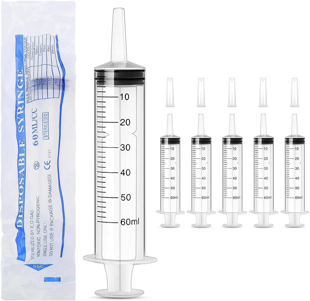 Spuit 60 ml - Plastic spuit met schaal - 6 stuks - Geschikt voor dierenvoeding - ShopVlot